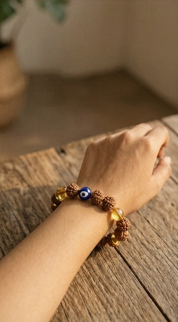 Rudraksha Citrine Crystal Bracelet — Wealth, Protection & Positive Energy (Pack of 2)